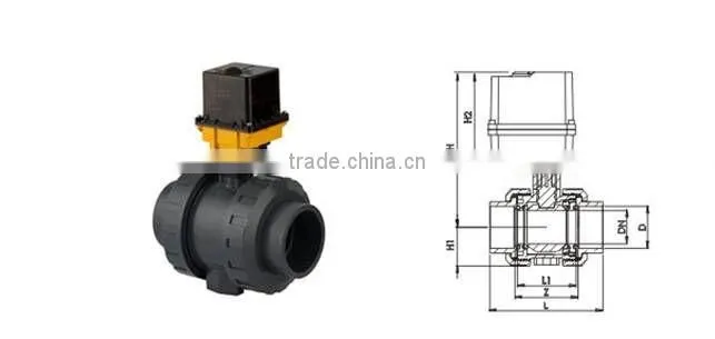 PVC UH True Ball Valve For Acid, With Electric Actuator(24V DC)Emergency Manual Control