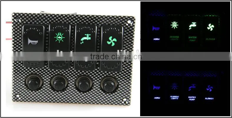 New Car Boat Marine LED Rocker Switch Panel 4Gang