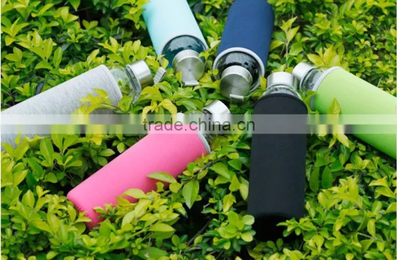Haonai sports glass water bottle custom logo with lids and sleeves