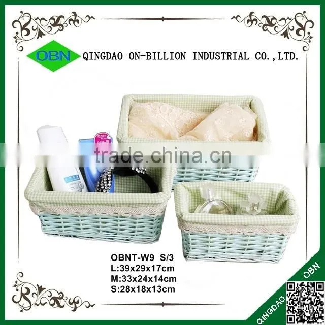 Colored cosmetic wicker rectangle gift basket
