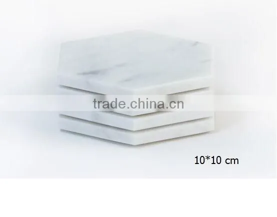 Hexagon shape White Carrara Marble Stone Coasters with Cork Backing