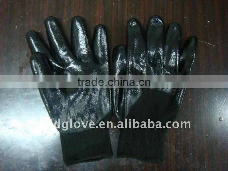 Welding gloves . 13G black nylon with black nitirle smooths finish coating open back Nitirle working safety gloves