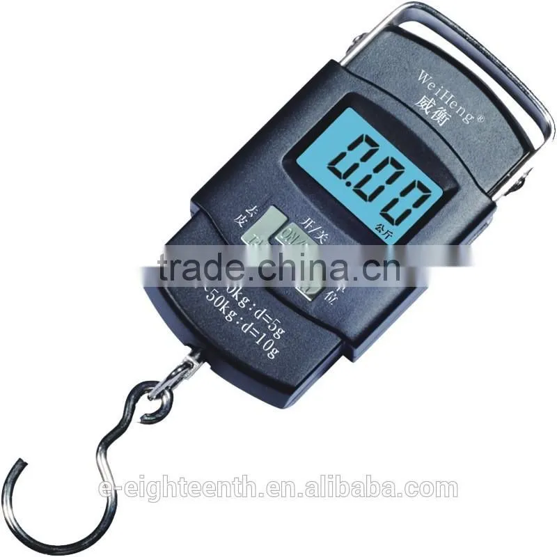 2016 new arrival hot sale 50kg*10g Mini Digital Hanging Luggage Fishing Weighing Scale