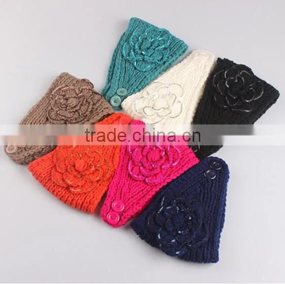 2014 Fahion White knit Flower head wrap