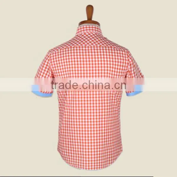 wholesale short sleeve contrast color check cotton men's shirt