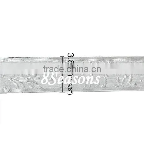 Silvery Christmas Tree Pattern Satin Ribbon For Christmas Decoration 3.8cm
