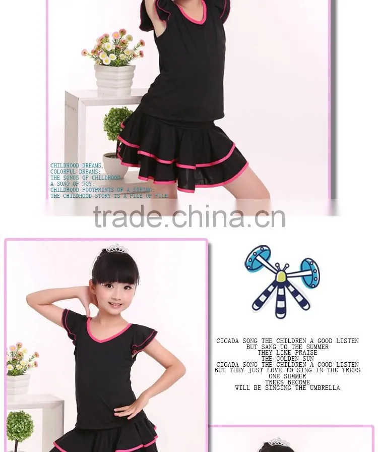 2016 Girls Child Latin Skirt Suit Kid Double V-Neck Gymnastics Costume Performance Dress
