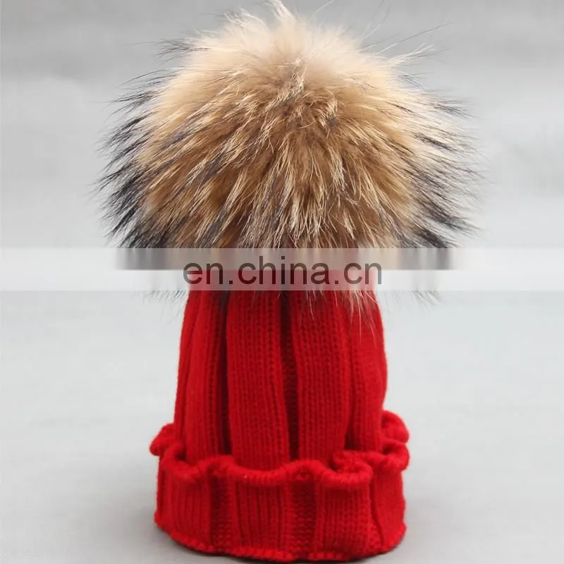 Crochet pom pom hats kids child knitted winter hats with large poms