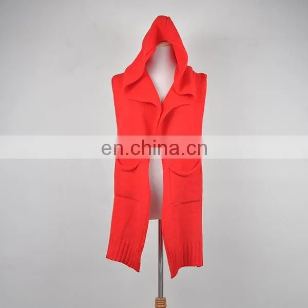 TOROS Professional OEM/ODM Winter warm knitted hooded scarf with pockets