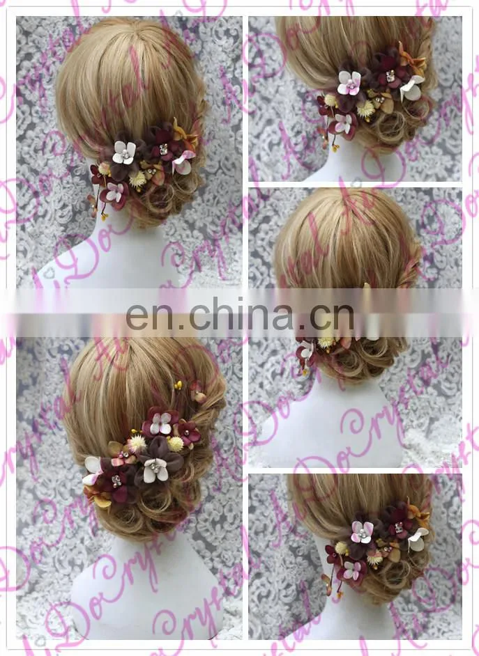 Aidocrystal Gold Organza fall hair accessories flower crown wedding headpiece