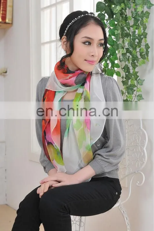 Digital Printed 100%Silk Square Chiffon Scarf