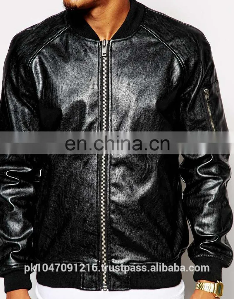 2014 Fashion Colletctions Men's Faux Leather Look Bomber Jacket