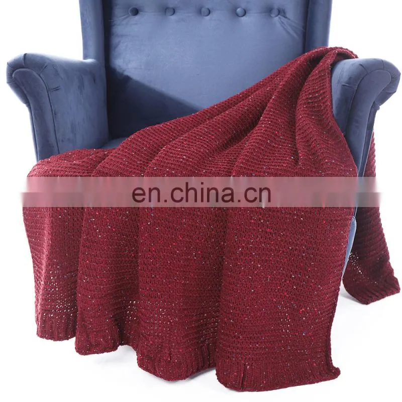 Hot Selling Knit Throw Red Blanket Home Decorative Chenille Blanket 50 x 60 Inch