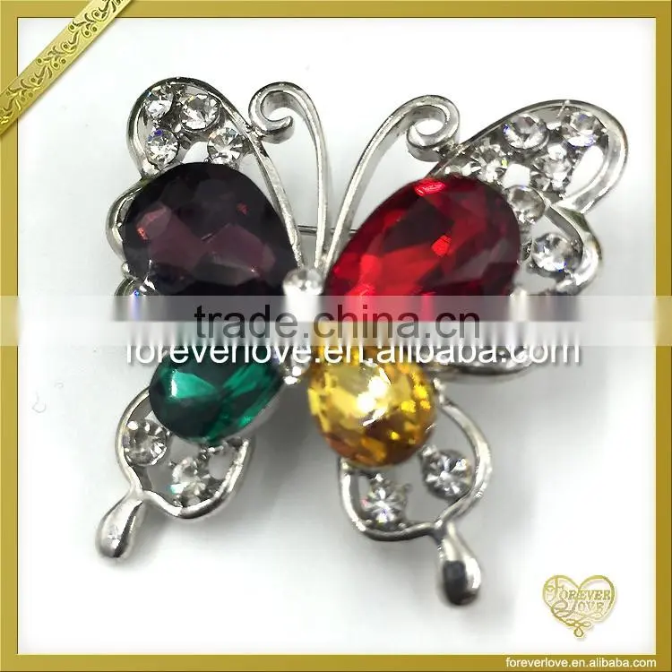 Simple butterfly rhinestone brooch,wholesale silver brooch design FB063