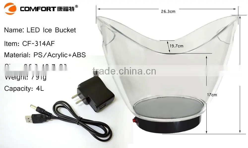 nightclub plastic LED oval ice bucket 4L with handle for beer