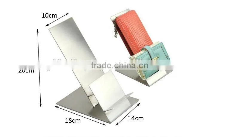Metal Wallet Display Stand Purse Holder Matt Silver Stainless Steel Wallet Rack RWA003