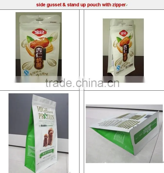Fancy tea packaging with back seal and side gusset