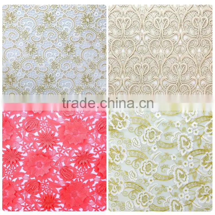 Factory direct supply hot selling red flower lace embroidered 3d mesh fabric for fashionable woman
