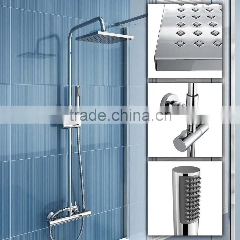 Square Bar Mixer Shower Set Thermostatic Valve with 8" Shower Head + Hand Held
