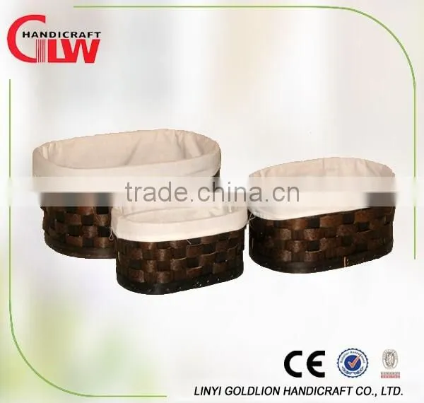 Set of 3 rectangular wood chip woven bins