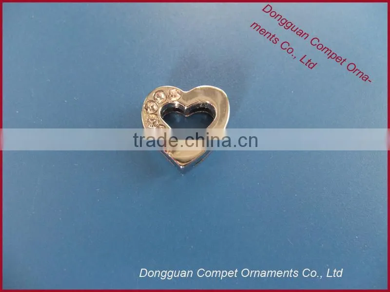 10mm Wearing Parts Half Rhinestones Slide Heart Charm Wholesale