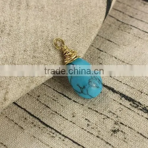 JF6928 Gold Wire wrapped Natrual turquoise waterdrop teardrop Pendant
