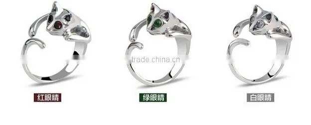 Silver Plated Kitten Cat Ring With Crystal Eyes Gift Women's Jewelry
