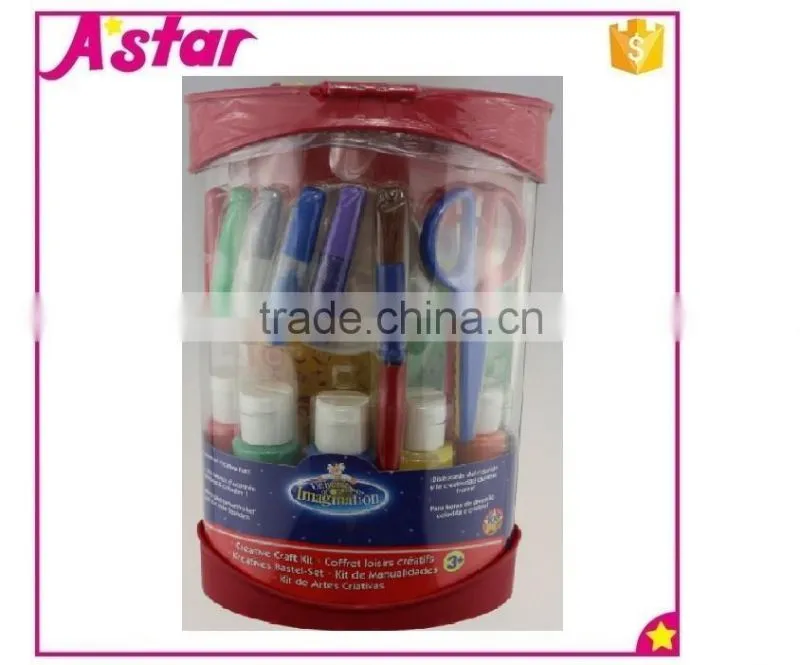 Creative craft kit,including tempera paint,glitter glue, brush,stencil sheets,paint trays,paper,stickers