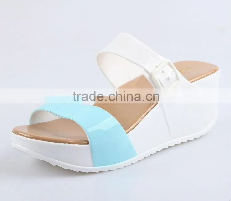 2015 Color Blocking Jelly Slippers Ladies Fashion Wedges Jelly Shoes