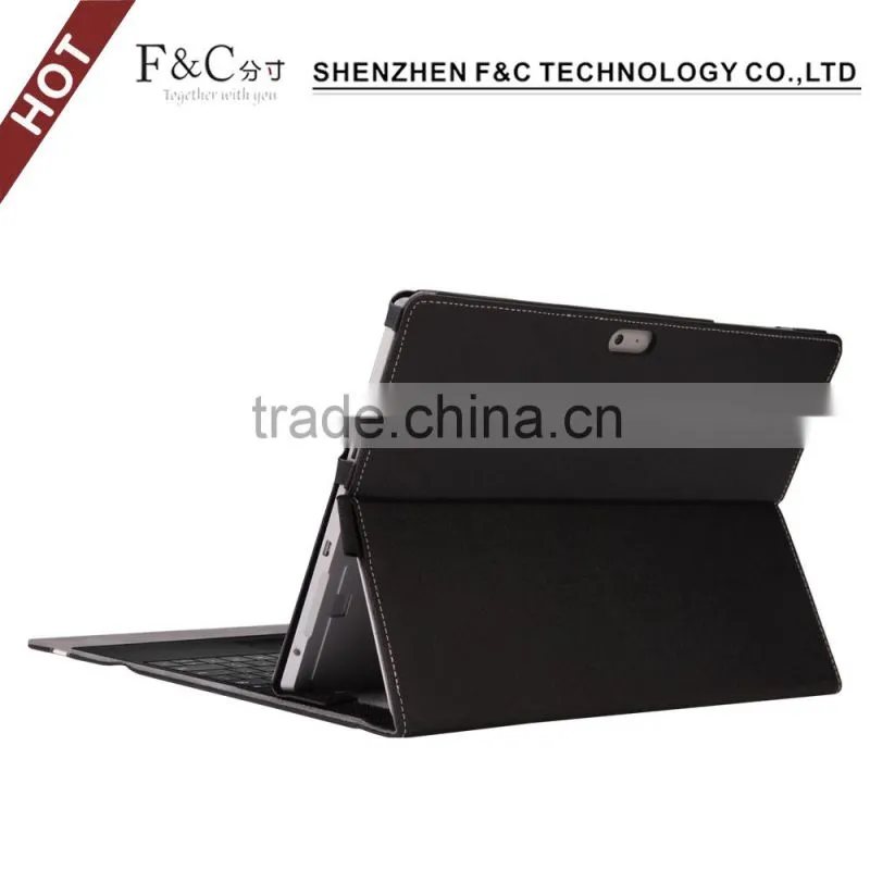 Eco-friendly pu leather flip case for microsoft surface pro 4 with pen holder