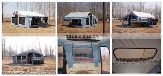 Rear folding soft floor trailer tent