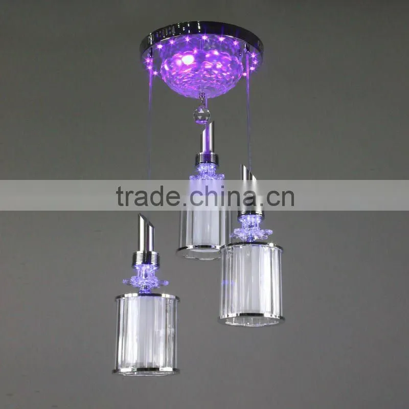 3 heads pendant light E27 with LED and crystal