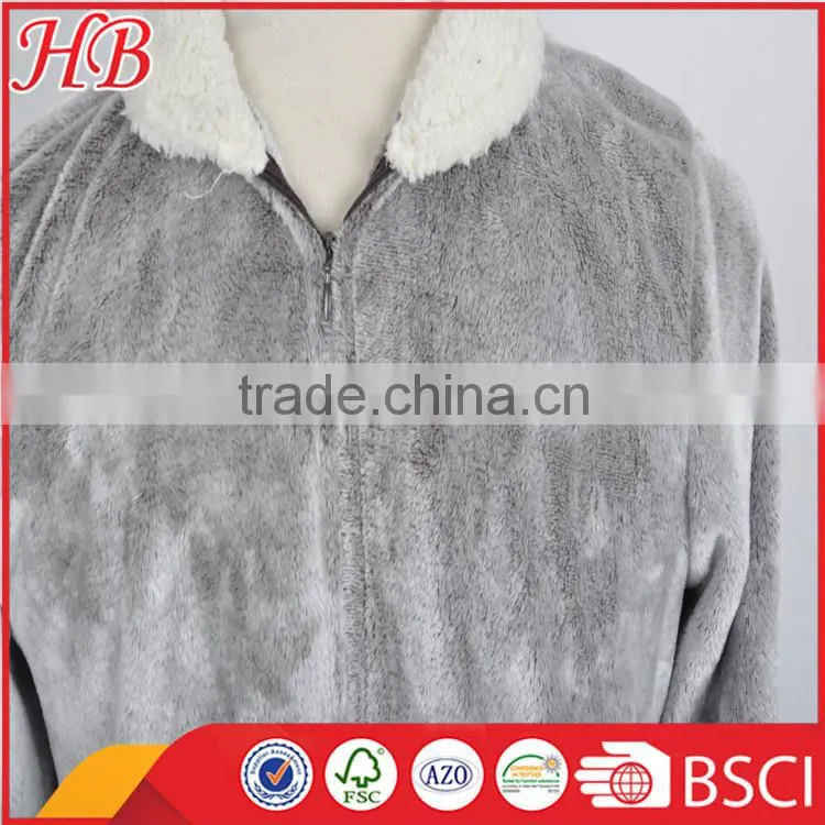 high quality flannel fleece zip bathrobe