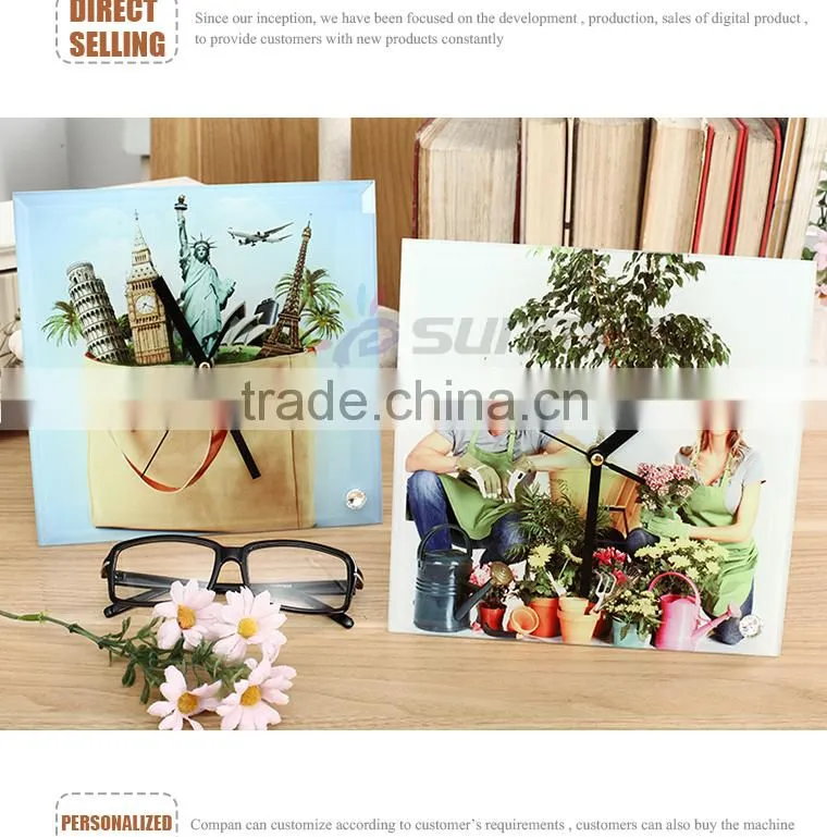 Sunmeta factory directly blank sublimation square glass photo frame with clock BL-26