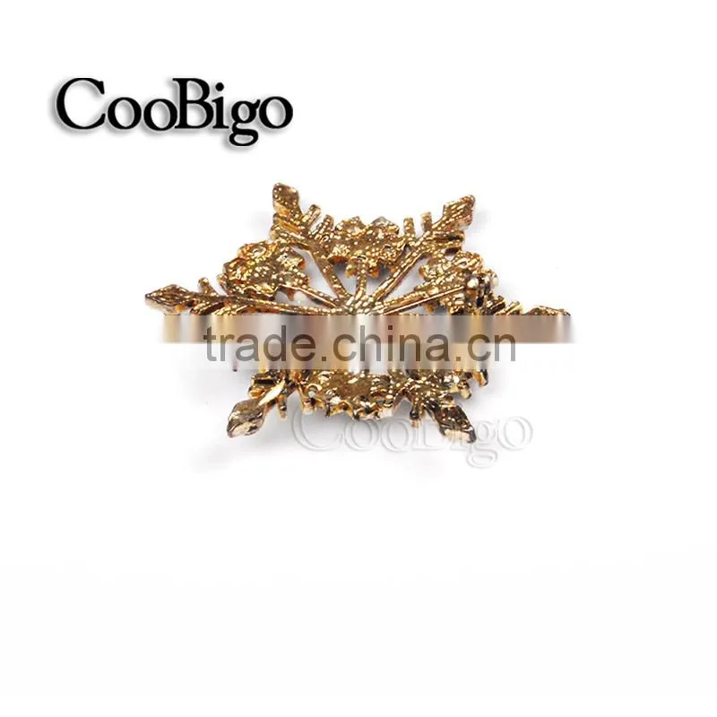 Fashion Jewelry Rhinestone Glitter Powder Snowflake Pin Brooch Gold Plated Christmas Party Gift Promotion Apparel Accessories