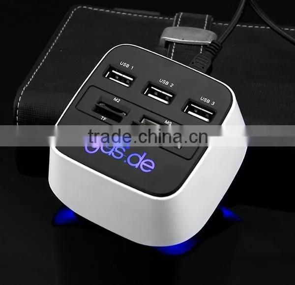 hottest selling usb hub combo card reader with led lighting logo