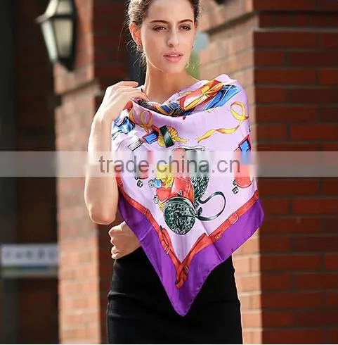 Customized silk satin square scarf with perfume pattern