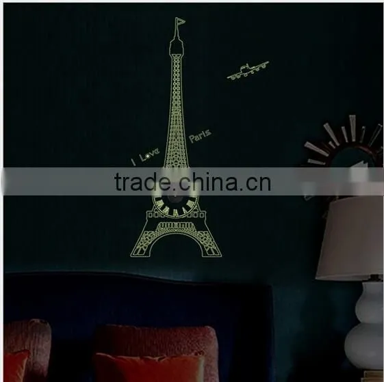 luminous sticker paris Home wall sticker clock