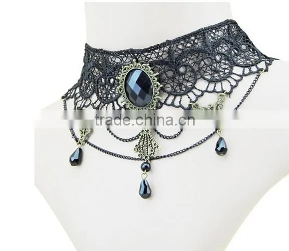 Gothic Acrylic Excellent Beads Lace Collar Victorian Choker Necklace Pendant