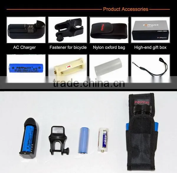 Promotion POPPAS T809 3W XPE Zoomable Bright Rechargeable Aluminium 18650 Battery Led waterproof led flashlight