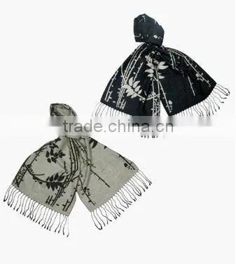 Reversible Willow Tree and Flower Branch Silky Cashmere-Feel Long Scarf