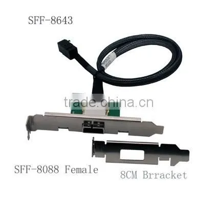 MINI SAS CABLE, SFF-8643 to External SFF-8088 female Port with 2 bracket 0.4m
