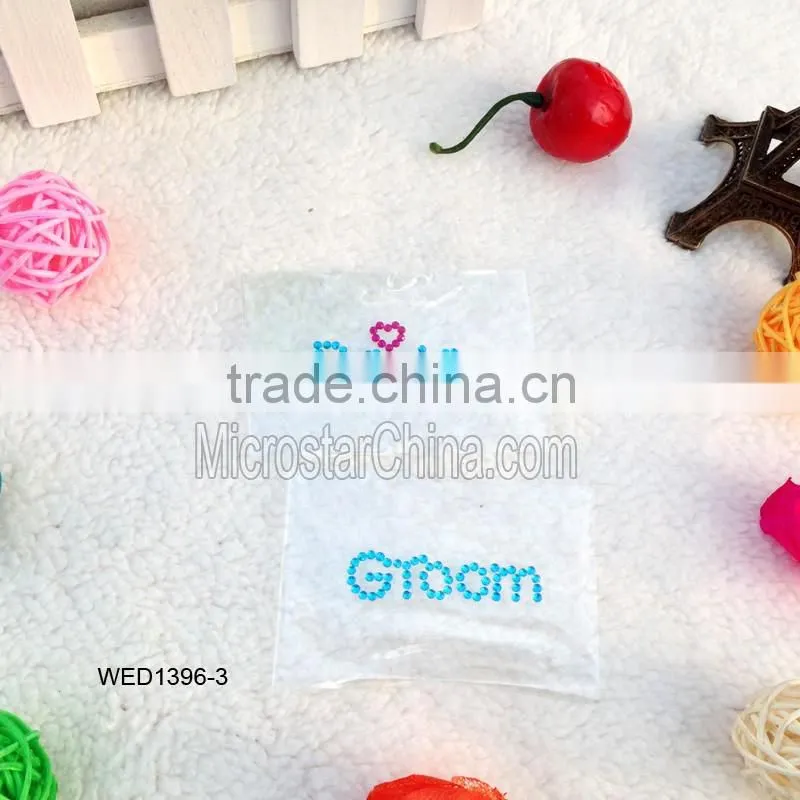 Hotsale Wedding Groom 3d rhinestone crystal letter shoe or cup stickers