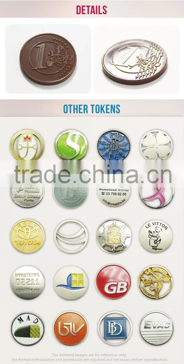 Best selling custom embossed supermarket trolley plastic caddy coin