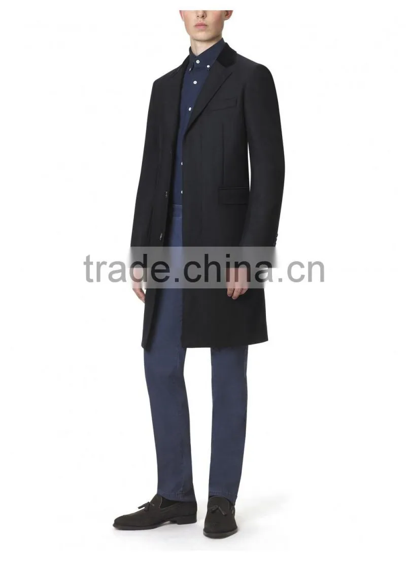 2015 new style 100% cashmere classic black cashmere overcoat