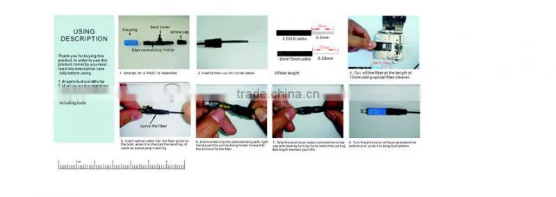 FC/PC fast connector hot melt type fiber optic connector /fusion splice-on connector