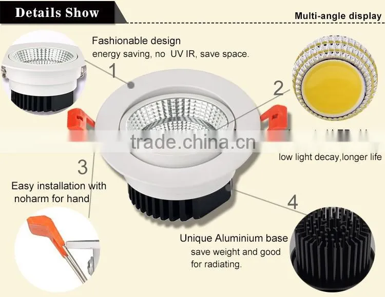 Recessed round led downlight 9w cob chip led spot downlight 110-240v
