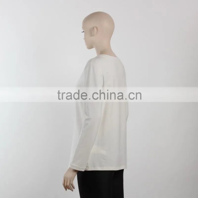 F5S10191 New Fashion White Flocking Print Women Long Sleeve T Shirts