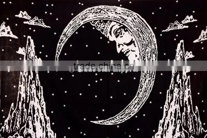 Indian Printed Wholesale Tapestry, Wolf Wall Hanging, Moon Hippie Beach Blanket, Boho Picnic Throw
