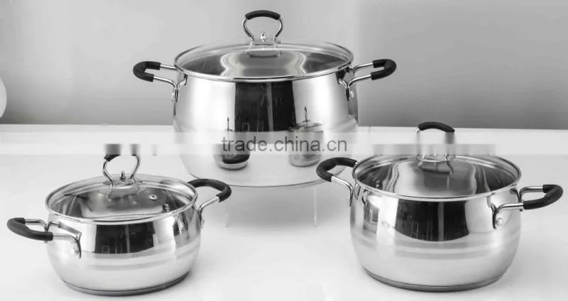6pcs Stainless Steel caserole pot with black silicone casting handle